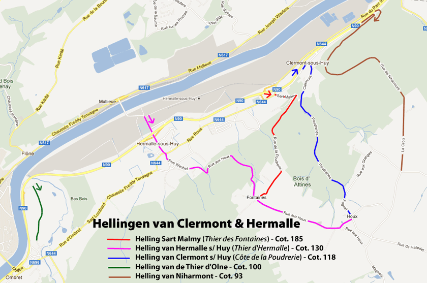 tekening van de 4 hellingen van Hermalle en Clermont